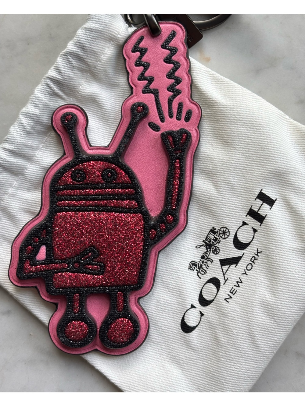 NWOT Coach X Keith Haring Red Glitter Robot Keyring & Bag Charm